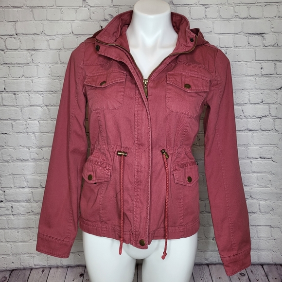 LA Hearts Dusty Maroon Zip-Front Utility Jacket - Size M - Picture 1 of 13